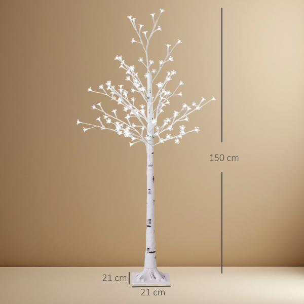 Árvore Cerejeira com 120 Luzes LED IP44 Banco Quente com Luz Ajustável em 3 Modos 21x21x150 cm Branco