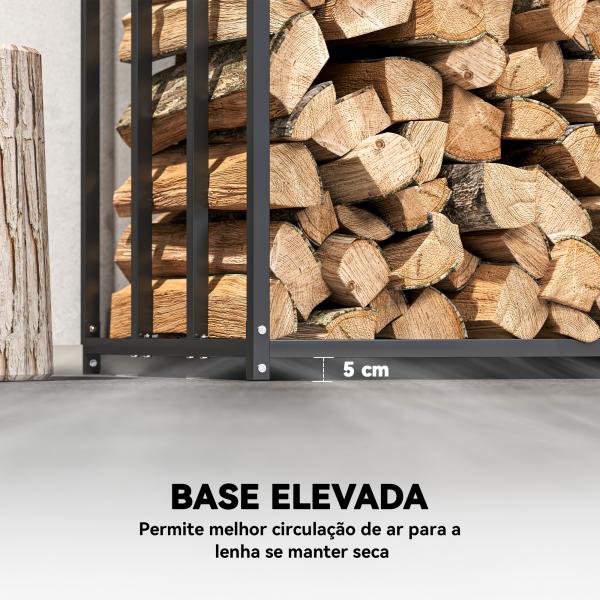 Suporte Metálico para Lenha 140x70x154 cm com Capa Impermeável 600D Oxford Estrutura de Aço Preto