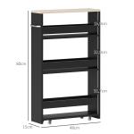 Estante de Armazenamento Casa de Banho de 3 Níveis Estante Estreita com Alça Lateral Estante com Rodas 48x15x80cm Preto