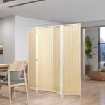 Biombo de 4 Painéis Dobrável Separador de Ambientes Tecido a Mão de Bambu e Fio de Algodão 180x180 cm Branco