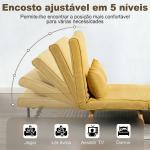 Sofá - Cama de 2 Lugares Dobrável Estofado em Linho com Encosto Ajustável em 5 Posições e 2 Almofadas Amarelo