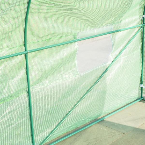 Estufa Tipo Túnel de Jardim 600x300x200cm para Cultivo de Plantas Verduras com 8 Janelas e Porta Enroláveis com Zíper Aço Verde