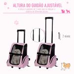 Transportadora 2 em 1 para Animais de Estimação Mochila ou Carrinho de Viagem para Cães e Gatos com 2 Rodas Alça Retrátil de Alumínio e Bolso de Armazenamento 42x25x55cm Rosa