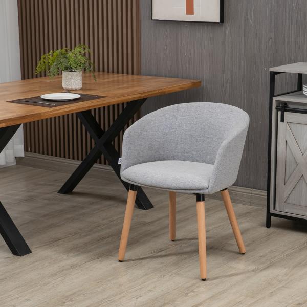 Cadeira de Sala de Jantar Estofada em Linho Sintético com Apoio para os Braços e Pés de Madeira 57x56x72cm Cinza