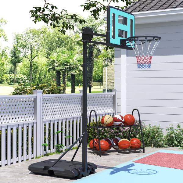 Tabela de Basquetebol Ajustável de 146 - 236 cm Portátil com Rodas e Base Preenchível com Água ou Areia 71x45x146 - 236 cm Preto