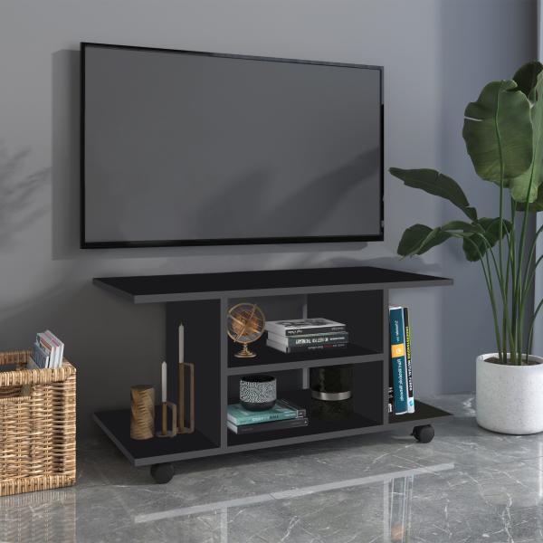 Móvel para TV para Televisores de até 42 Polegadas Móvel de TV com Prateleiras e Rodas com Travão 80x40x40cm Preto