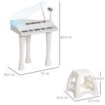 Piano Eletrónico para Crianças com 32 Teclas Microfone Luzes 22 Músicas 4 Tons e Volume Ajustável 37x30,5x60,4 cm Branco