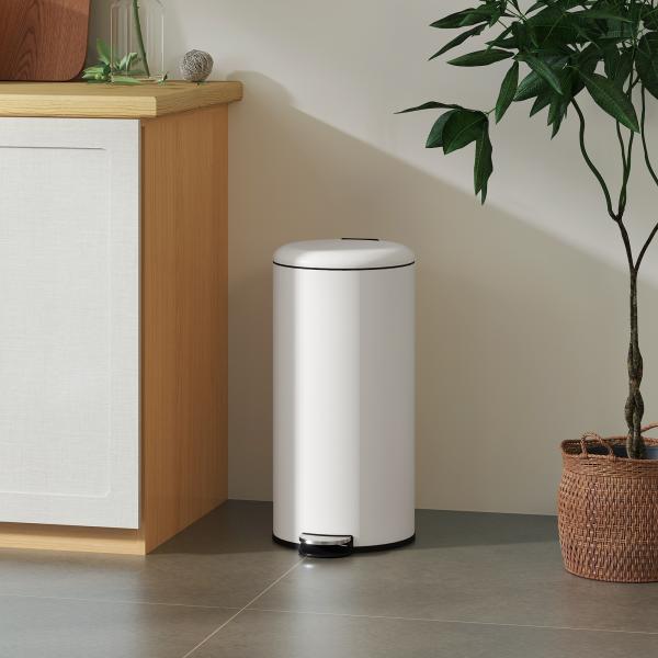 Balde de Lixo para Cozinha 30L com Pedal Tampa com Fechamento Suave e Cubo Amovível 36x30x63,5 cm Creme