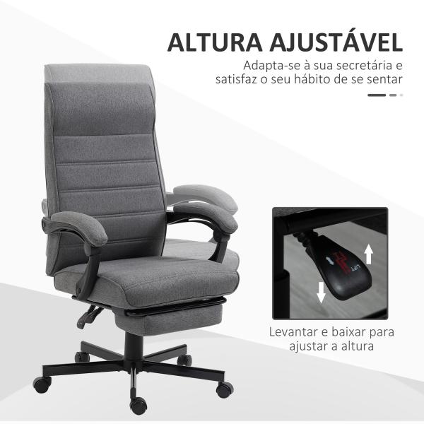 Cadeira de Escritório Giratória Reclinável com Altura Ajustável e Apoio para os Pés Retrátil 68x67x106 - 114 cm Cinza
