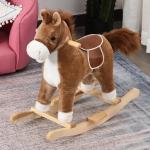 Cavalo Baloiço para Crianças Cavalo Baloiço de Pelúcia Suave com Música Relinchos Sons de Galope Boca e Cauda Móveis 65x32,5x61 cm Marrom