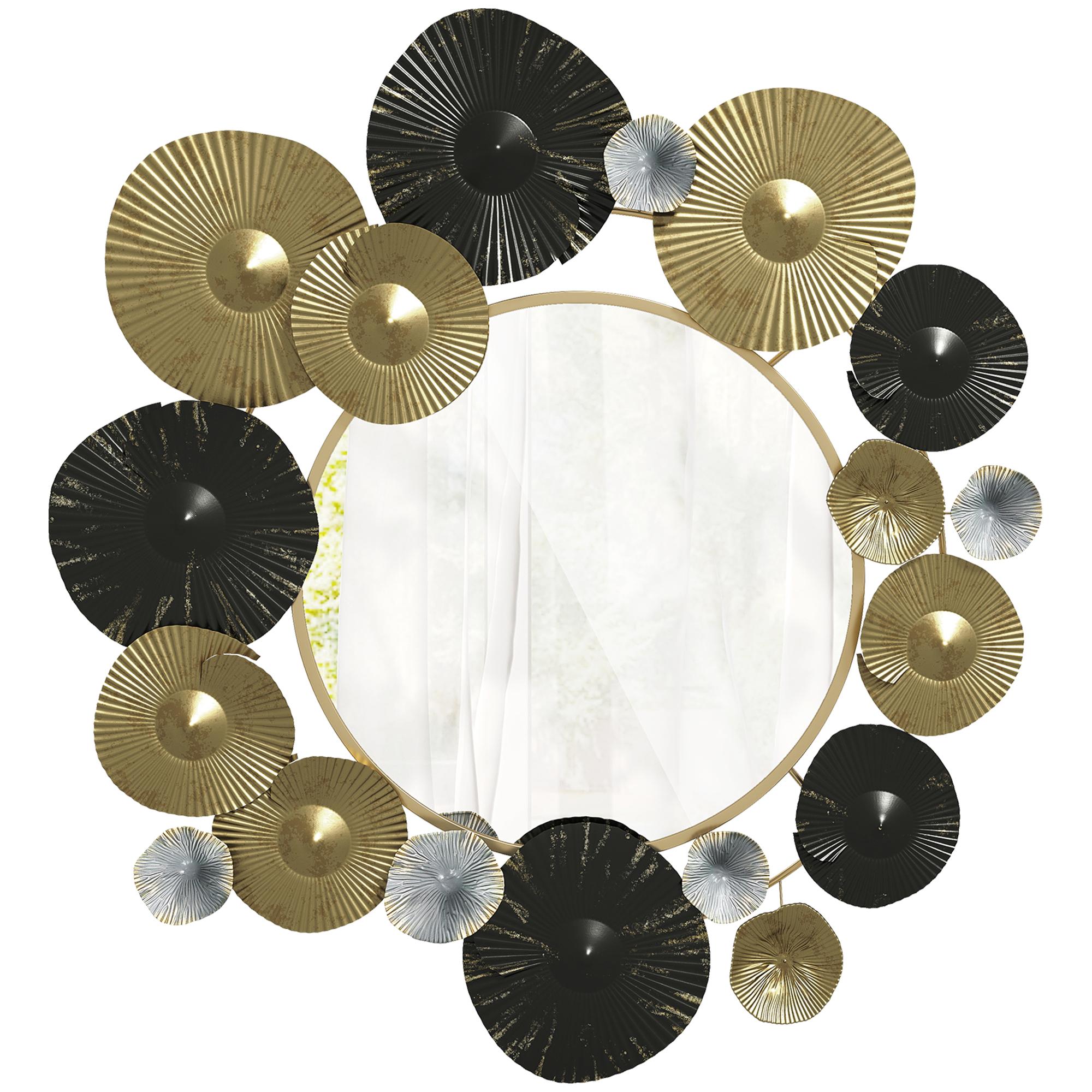 Espelho Decorativo de Parede Metálico para Sala Quarto Corredor 84x84 cm Dourado e Preto