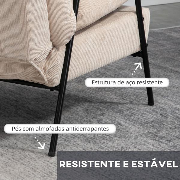 Poltrona Relax com Apoio para os Pés Poltrona Reclinável com Encosto Ajustável Estofada em Veludo 68x91,5x88 cm Bege