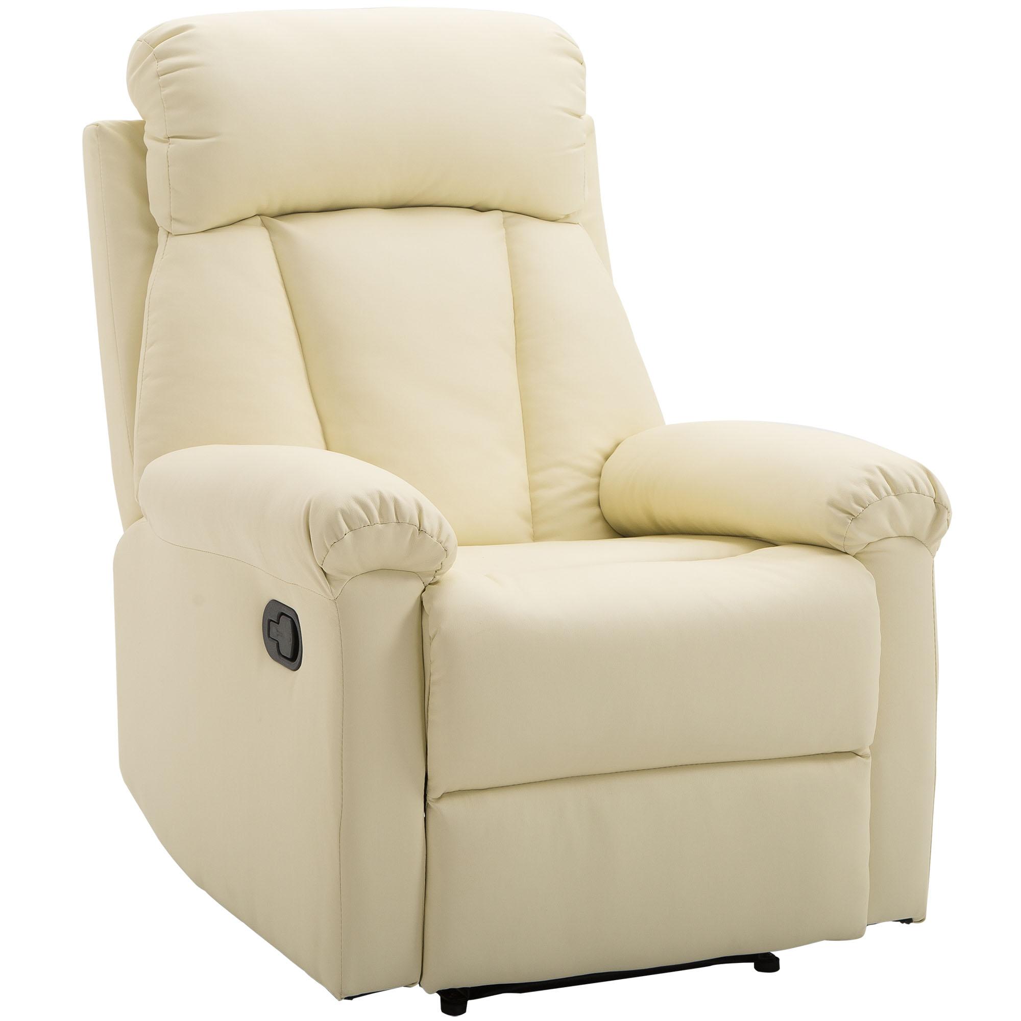 Poltrona Relax Reclinável Estofado em PU Poltrona de Sala de Estar com Apoio para os Pés Retrátil Encosto Alto Apoio para os Braços e Assento Acolchoado Grosso 80x97x107cm Bege