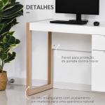 Mesa de Computador com Gaveta Armário Pés em Forma Retangular112,5x50x75,5 cm Branco e Madeira