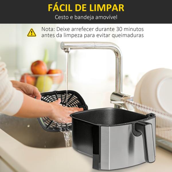 Fritadeira sem Óleo 6,5L 1700W Fritadeira de Ar Quente com 8 Programas Tela LED Tátil Temperatura Ajustável Temporizador e Cesta Antiaderente 36,5x29x33,8cm Preto