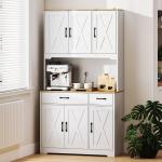 Armário de Cozinha Alto Móvel Auxiliar de Cozinha com Bancada Aberta para Micro - Ondas 2 Gavetas Prateleiras Ajustáveis 94x39,5x175,2 cm Branco