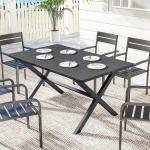 Mesa de Jantar Retangular para Jardim para 6 Pessoas com Tampo de HDPE Efeito Ripas e Estrutura Metálica 150x90x74 cm, Preto