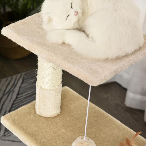 Arranhador para Gatos 50x30x81,5 cm Centro de Atividades para Gatos com Poste de Sisal Plataformas e Caverna Bege