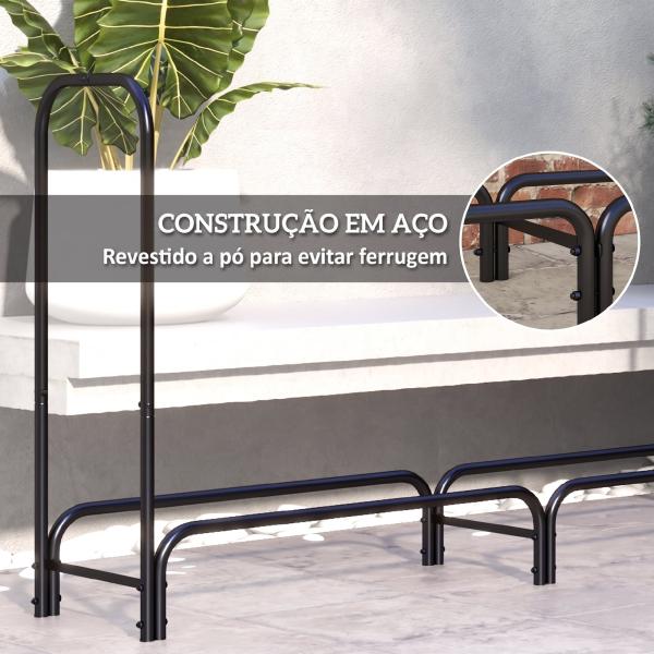 Suporte para Lenha em Metal com Capa Oxford 600D, Ajustável, Carga 200 kg, Interior/Exterior, 180x36x99 cm, Preto