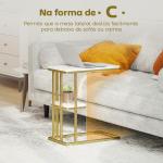 Mesa Auxiliar Estrutura em C Mesa Auxiliar Estreita de 2 Níveis com Prateleira 50x30x57,5 cm Branco Efeito Mármore