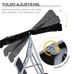 Baloiço de Jardim Exterior de 3 Lugares com Toldo Ajustável, Encosto Respirável e Estrutura Metálica para Terraço e Varanda, Suporta até 240 kg, 171x108x150 cm, Preto