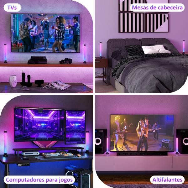 Conjunto de 2 Candeeiros de Mesa LED com Controlo Remoto App Bluetooth Sincronização com Música 6x6x32,5 cm Branco