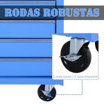 Carrinho de Ferramentas para Oficina com Rodas e 5 Gavetas Fechadura e Alça Lateral 67,5x33x77 cm Vermelho