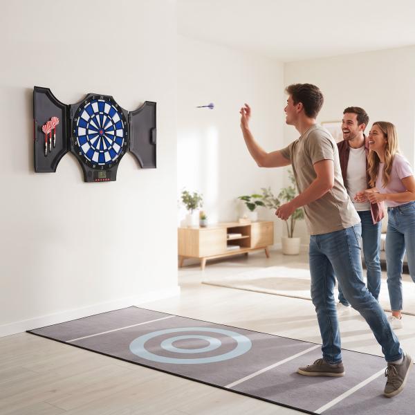 Alvo Eletrónico Dobrável com 31 Jogos para 8 Jogadores com 6 Dardos e 6 Pontas de Substituição Ecrã LCD 83x4x45 cm Preto