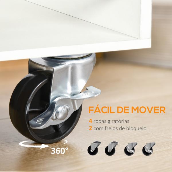 Carrinho de Cozinha com 1 Gaveta Porta de Vidro e Prateleiras Abertas Carrinho Auxiliar com Rodas 65x39x80cm Madeira