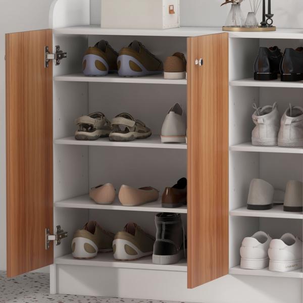 Sapateira com 2 Portas Prateleiras Interiores e 4 Prateleiras Exteriores com Altura Ajustável 83x30x90 cm Madeira