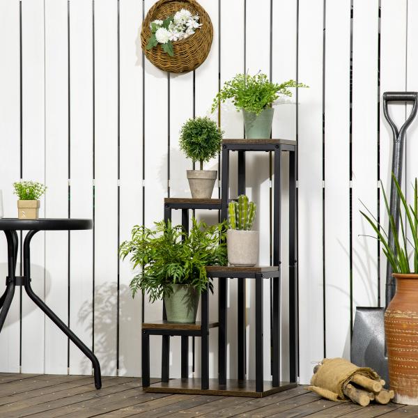 Suporte para Plantas de 4 Níveis com Base, Estante para Vasos para Interior e Exterior, 40x40x81 cm, Castanho