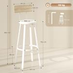 Conjunto de 2 Bancos de Bar Bancos Altos de Cozinha com Encosto e Apoio para Pés Estofados em PU Assento 41,5x36,5x99,5 cm Madeira e Branco