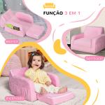 Poltrona Infantil Poltrona 2 em 1 para Crianças Dobrável em 2 Posições com Apoio de Braços e Assento Acolchoado 47x45x38cm Rosa