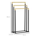 Toalheiro de Pé de 3 Níveis em Forma de Escada com 3 Barras de Bambu e Estrutura de Aço 45x22,5x86 cm Preto e Natural