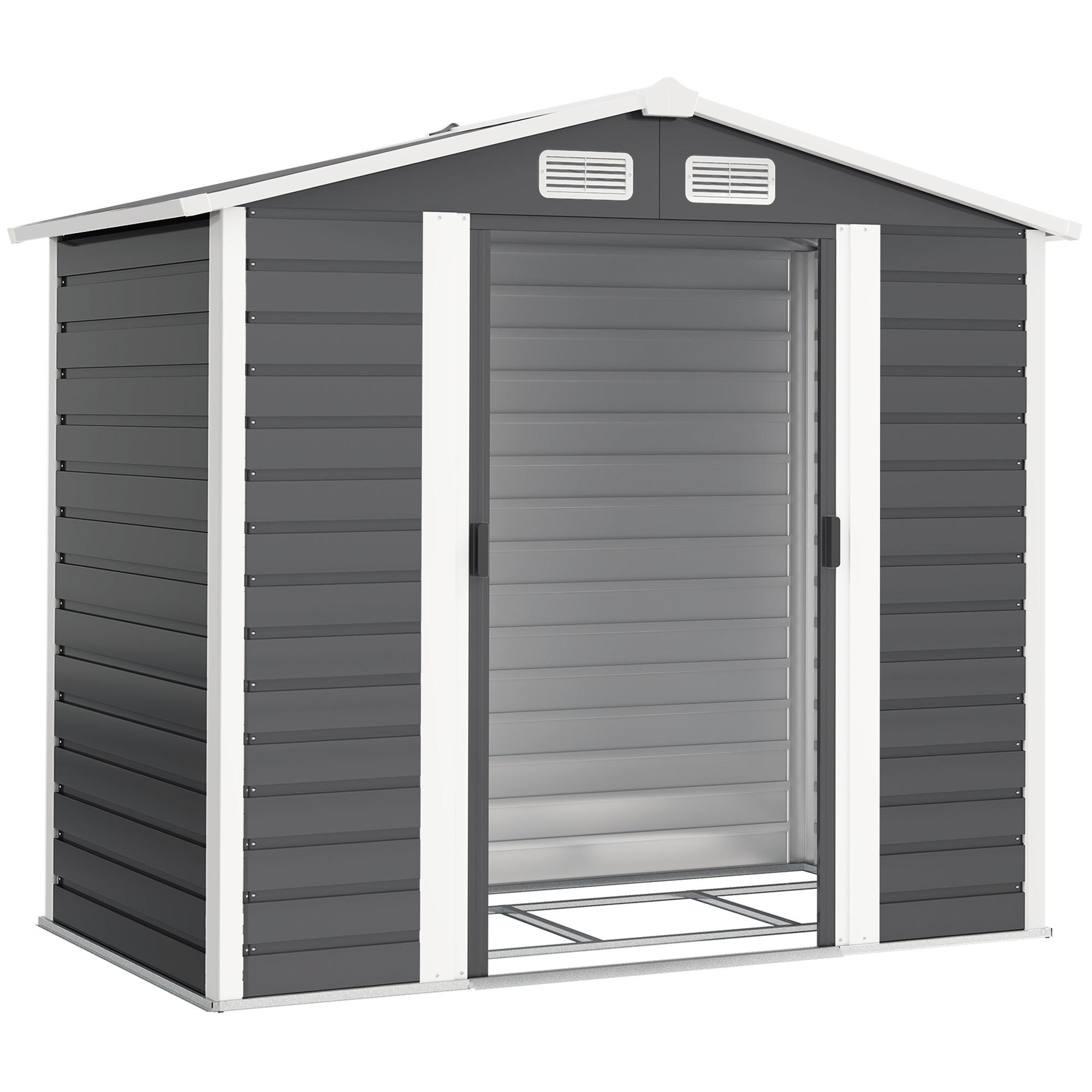 Abrigo de Jardim Exterior 2,36m² 213x120x194 cm com Base Reforçada (Piso NÃO Incluído) e Portas de Correr Cinza Escuro