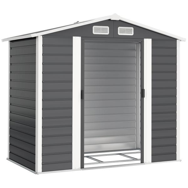 Abrigo de Jardim Exterior 2,36m² 213x120x194 cm com Base Reforçada (Piso NÃO Incluído) e Portas de Correr Cinza Escuro