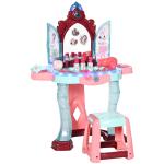 Toucador Infantil com Banco Espelho Luz Música e Secador Inclui 31 Acessórios Toucador de Maquilhagem 57x34x73cm Multicor