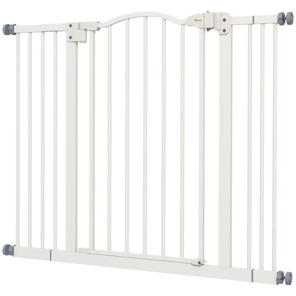 Barreira de Segurança para Cães com Largura Ajustável 74 - 100 cm e Extensões para Escadas e Portas Branco