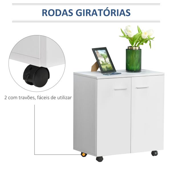 Armário de Armazenamento Moderno Móvel para Armazenamento com Rodas Armário e Prateleiras 60x35x65cm Branco