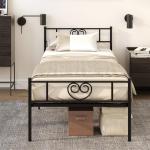 Estrutura de Cama Individual de Metal 31cm para Colchão 90x190cm com Cabeceira com Forma de Coração Estrutura de Cama com Espaço em Baixo de Armazenamento 95x196x100cm Preto