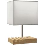 Candeeiro de Mesa com Portas USB - A/C Três Ranhuras para Telemóveis Base de Madeira e Ecrã de Tecido E27 40W 25x20x40,5 cm Branco