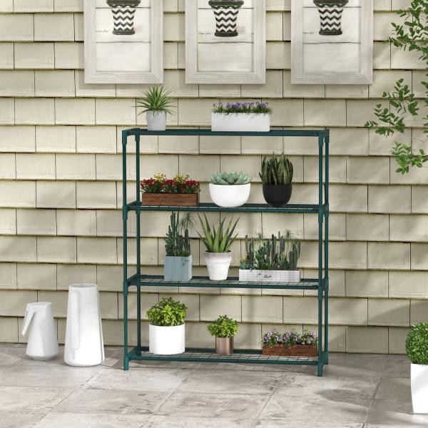Suporte para Plantas Suporte para Vasos de Plantas de 4 Níveis com Estrutura de Aço 89x28x107 cm Verde Escuro