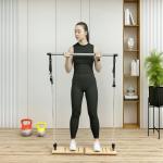 Barra de Pilates com 6 Faixas Elásticas Tábua Inclinada Ajustável para Treino de Corpo Inteiro em Casa 90x33x3 cm Cinza