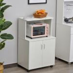 Armário Auxiliar para Micro - ondas Armário de Cozinha Baixo com Armário de 2 Portas e Prateleira Ajustável com Rodas Carga 70 kg 60,4x40,3x97 cm Branco