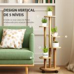 Suporte para Plantas em Bambu com Rodas de 5 Níveis Estante Redonda para Plantas para Cantos 33x33x90 cm Madeira