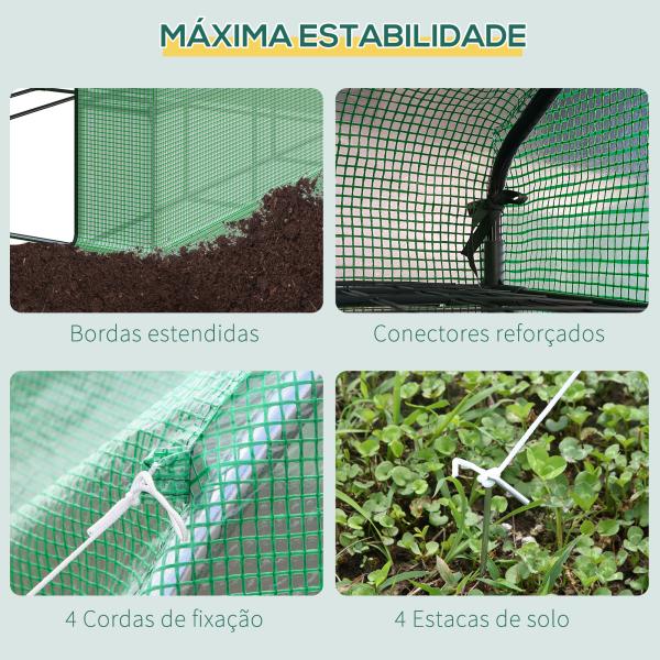 Estufa de Jardim Estufa de Exterior com Prateleiras de 4 Níveis Porta com Fecho de Correr e Estrutura de Aço 244x180x210 cm Verde