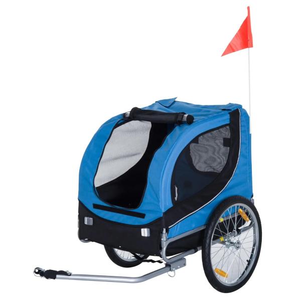 Reboque de Bicicleta para Cães Reboque de Bicicleta para Animais de Estimação com Bandeira Reflectores 130x73x90cm Azul