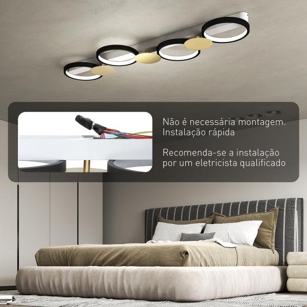 Candeeiro de Teto Regulável com 4 Focos Controlo Remoto Modos de Cena 1500 lm 38 W 3000 K - 6500 K 100x31x7 cm Preto e Dourado