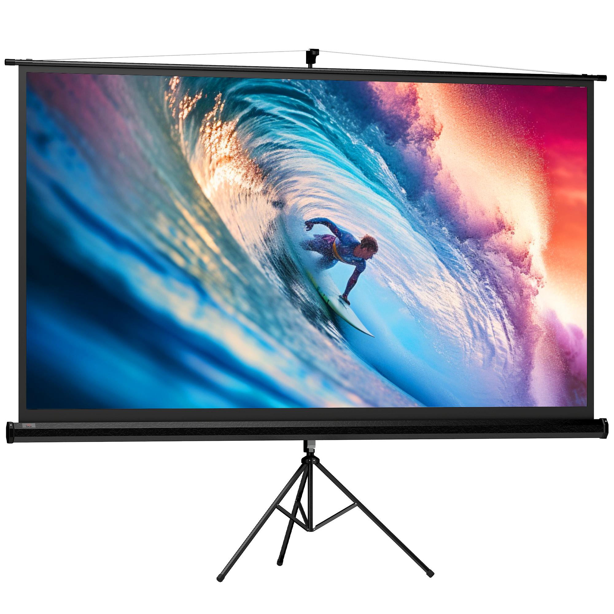 Tela de Projeção Manual com Suporte 100 Polegadas Portátil Formato 16:9 com Altura Ajustável 235,8x8x136 cm Branco e Preto