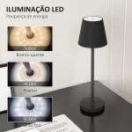 Candeeiro de Mesa com Luzes LED Candeeiro de Mesa Sem Fios Recarregável por USB - C 3 Cores Ø11,2x36,5 cm Preto